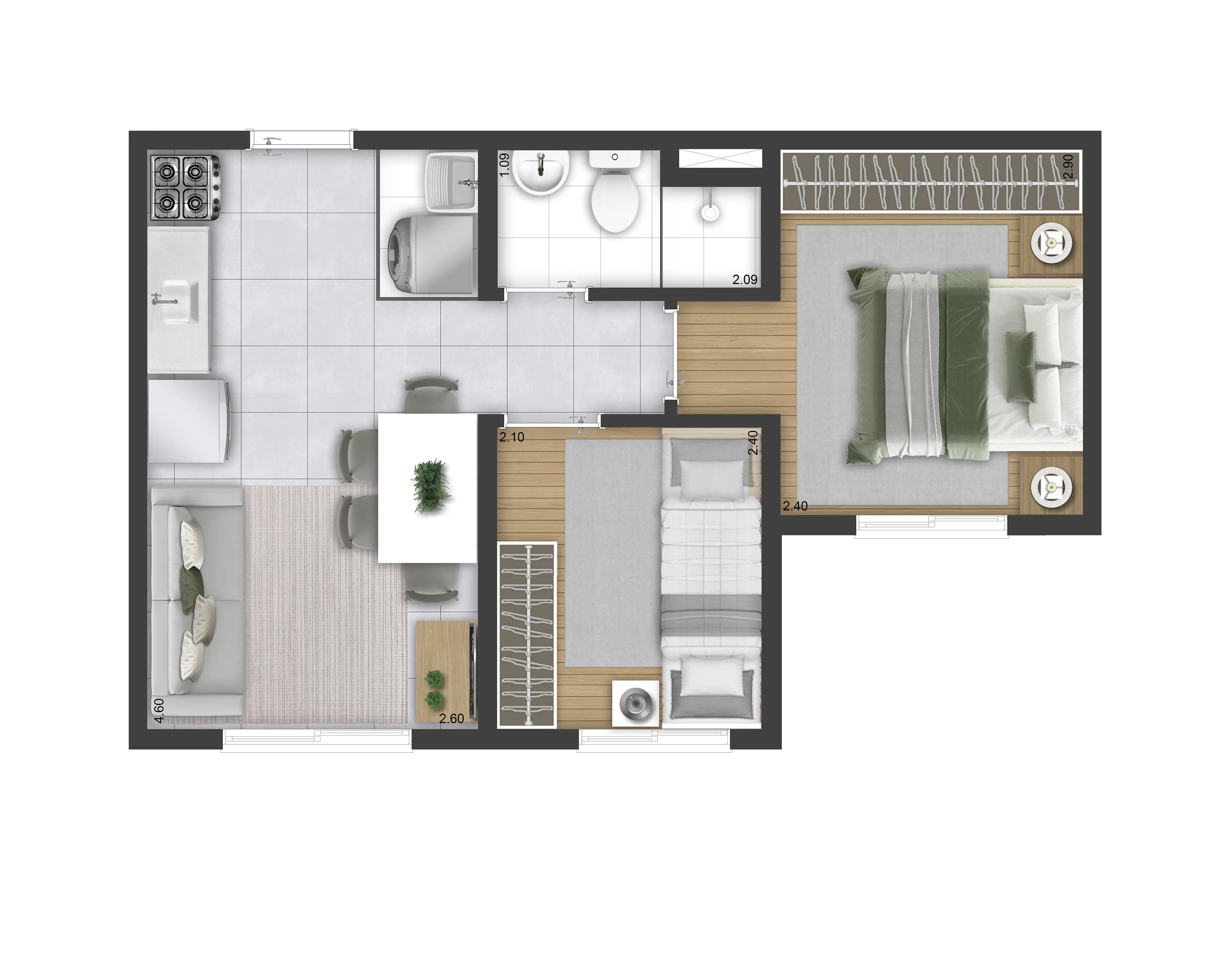 Planta 2 Dorms. - Térreo - Tipo 04 - Torres A, B e C